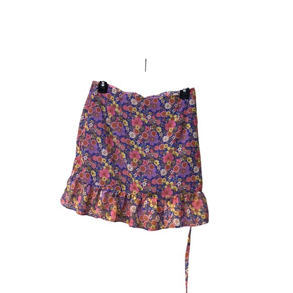 Topshop Floral Wrap Mini Skirt With Ruffle Hem, Purple/Multicolor, Sz. 6 - Picture 7 of 11
